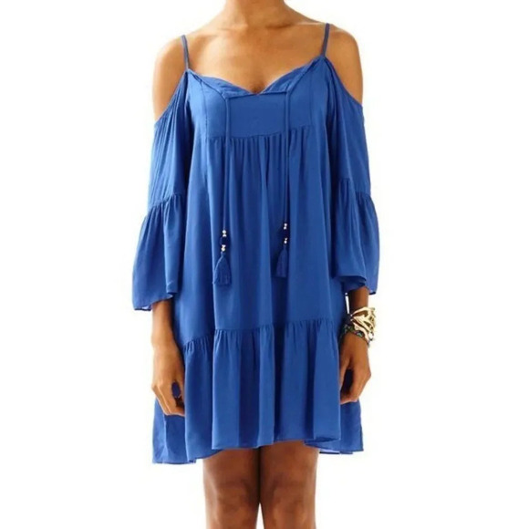 LILLY PULITZER Alanna Off The Shoulder Dress In Bomber Blue Size XS - Picture 1 of 8